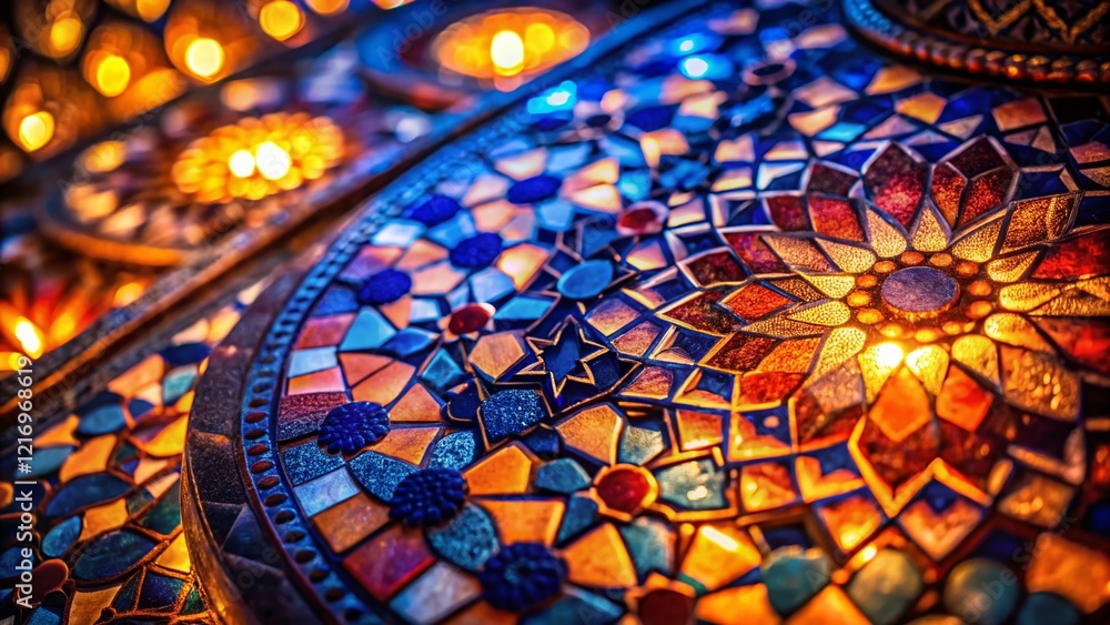 Obraz premium Low Light Mosaic Art: Glowing Tiles in Dark Ambiance