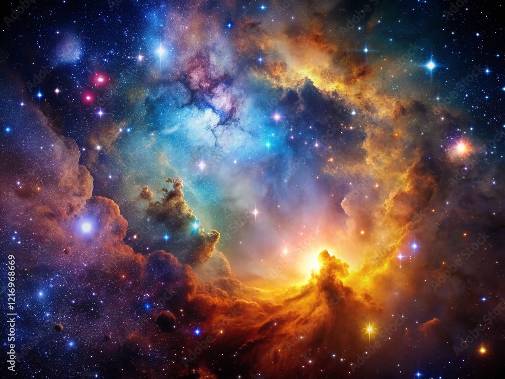 Naklejka premium Low Light Nebula Photography: Cosmic Dust and Stars in Deep Space