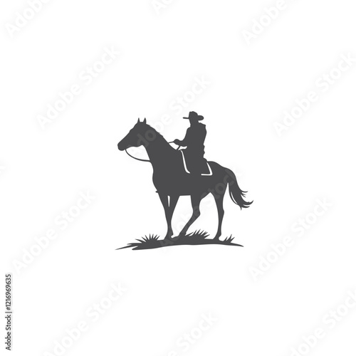 Silhouette of a cowboy riding a horse on a white background