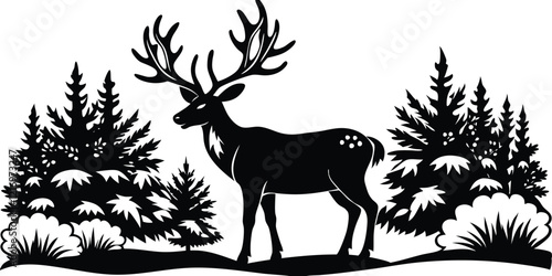 Wallpaper Mural Set of silhouettes of trees and wild Deer animal Torontodigital.ca
