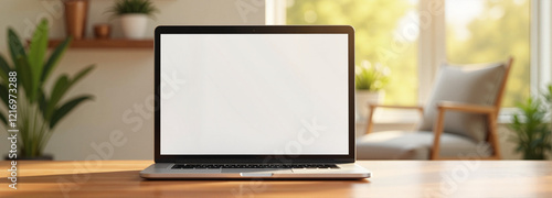 Wallpaper Mural Laptop mockup with transparent screen on wooden table Torontodigital.ca