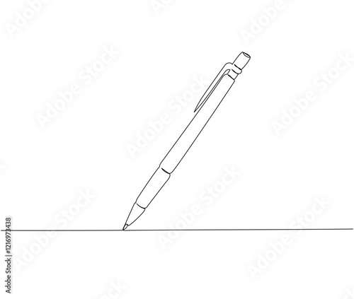 Wallpaper Mural Ballpoint pen, mechanical pen one line art. Continuous line drawing of online learning, school supplies, stationery storage, exam, office supplies, education. Torontodigital.ca