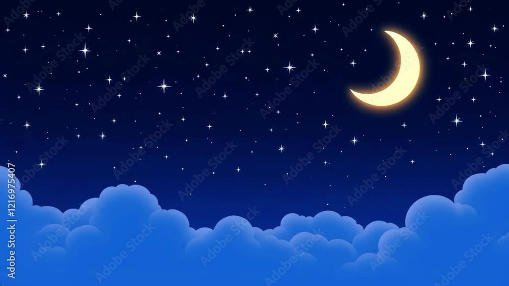 Simple Starry Night Sky with Twinkling Stars and a Glowing Crescent Moon Simple Starry Night Sky with Twinkling Stars and a Glowing Crescent Moon