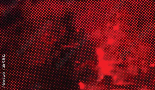 Crimson Halftone Overlay with Dark, Abstract Forms Immersed in a Textured, Retro-Inspired Background, Evoking a Sense of Intensity and Intrigue