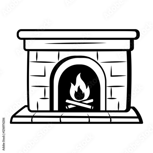 Cozy fireplace icon in doodle style
