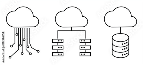Cloud Computing Concepts Illustrated with Data Network and Storage Architecture Icons
