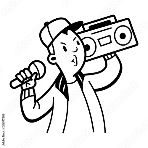 Beatboxing character icon in doodle style