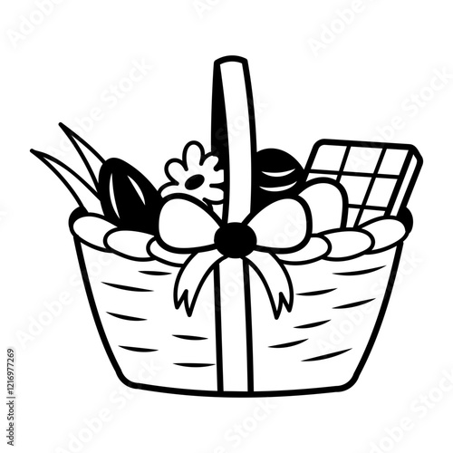 Gift hamper icon in drawing style