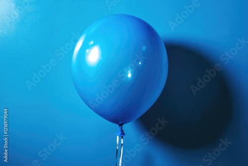 A blue balloon attached to a stick against a blue background, perfect for parties or decorations photo