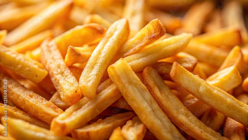 Macro Photography of Crispy French Fries, Tilt-Shift Effect, Close-up Detail Macro Photography of Crispy French Fries, Tilt-Shift Effect, Close-up Detail