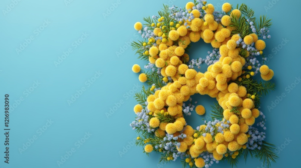 Creative Floral Arrangement for International Women’s Day Celebrated on March 8th Featuring Yellow Blooms and Fresh Greenery on a Light Background Creative Floral Arrangement for International Women’s Day Celebrated on March 8th Featuring Yellow Blooms and Fresh Greenery on a Light Background