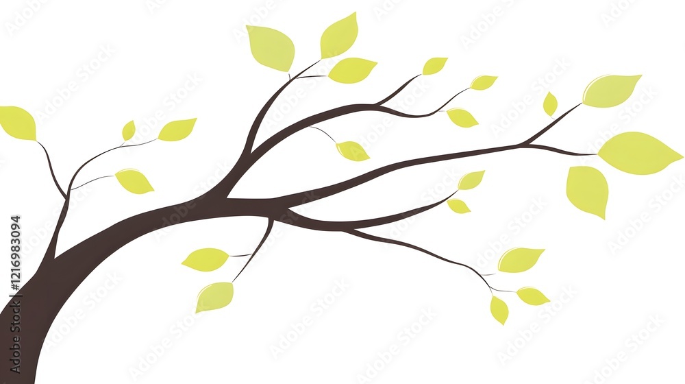 Spring Branch with Green Leaves: Nature's Beauty in Simple Design Spring Branch with Green Leaves: Nature's Beauty in Simple Design