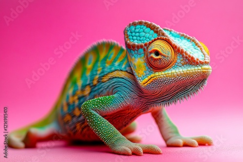 Colorful chameleon in vibrant habitat highlights unique features and patterns