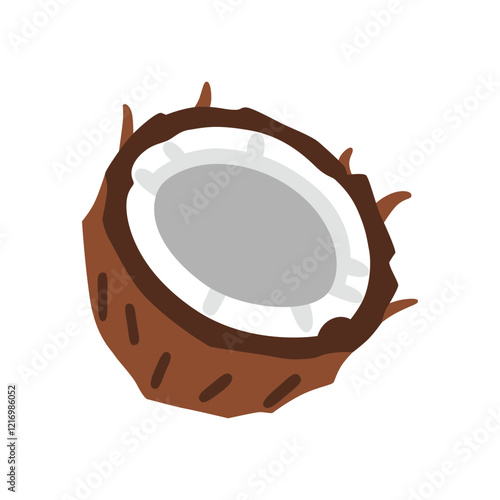 Cracked Coconut Emoji Vector: Half Coconut Illustration in Flat Style