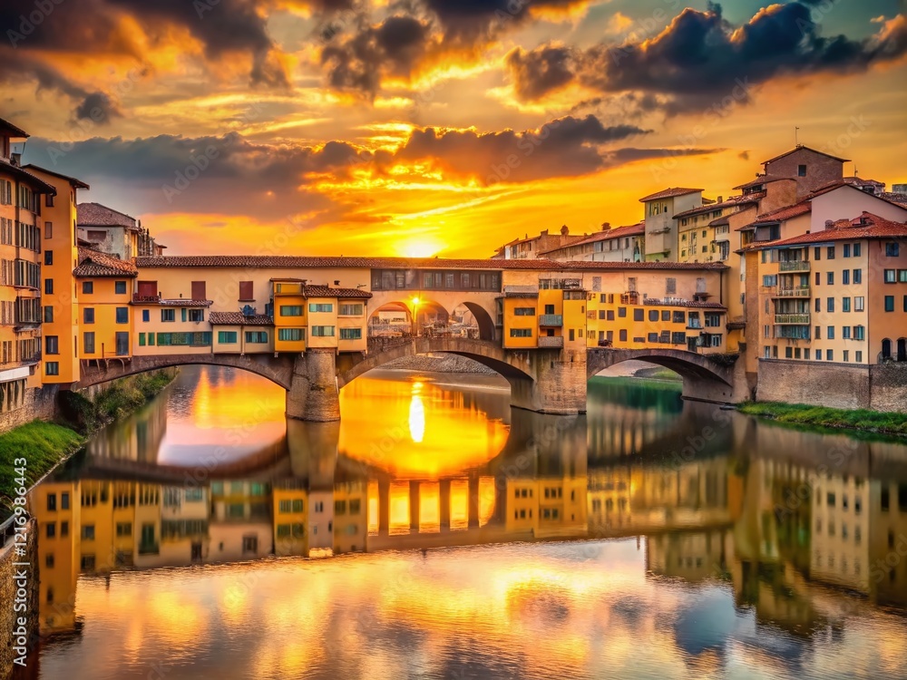 Obraz premium Magical Sunrise Timelapse: Ponte Vecchio, Florence, Italy