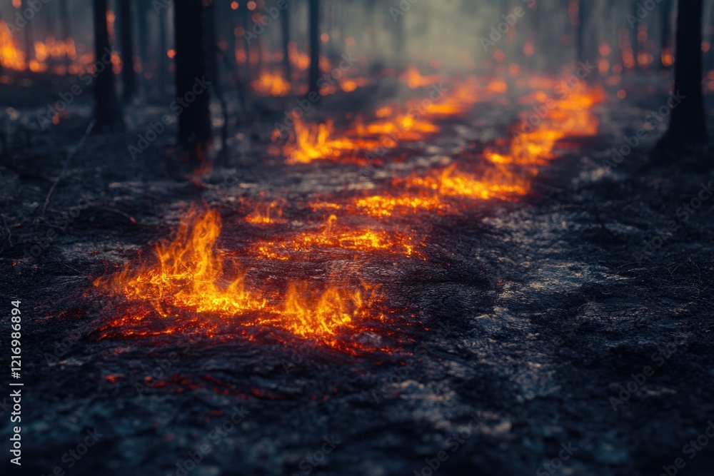 A wildfire raging through a dense forest A wildfire raging through a dense forest