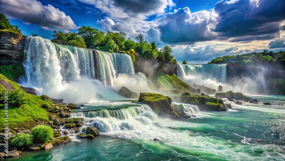 Naklejka premium Majestic American Falls Landscape Photography: Breathtaking Cascading Water and Scenic Vista