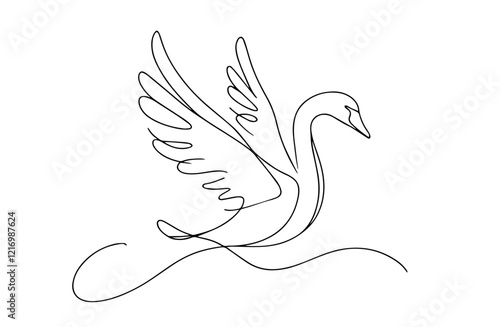 one line drawing of a swan with open wings