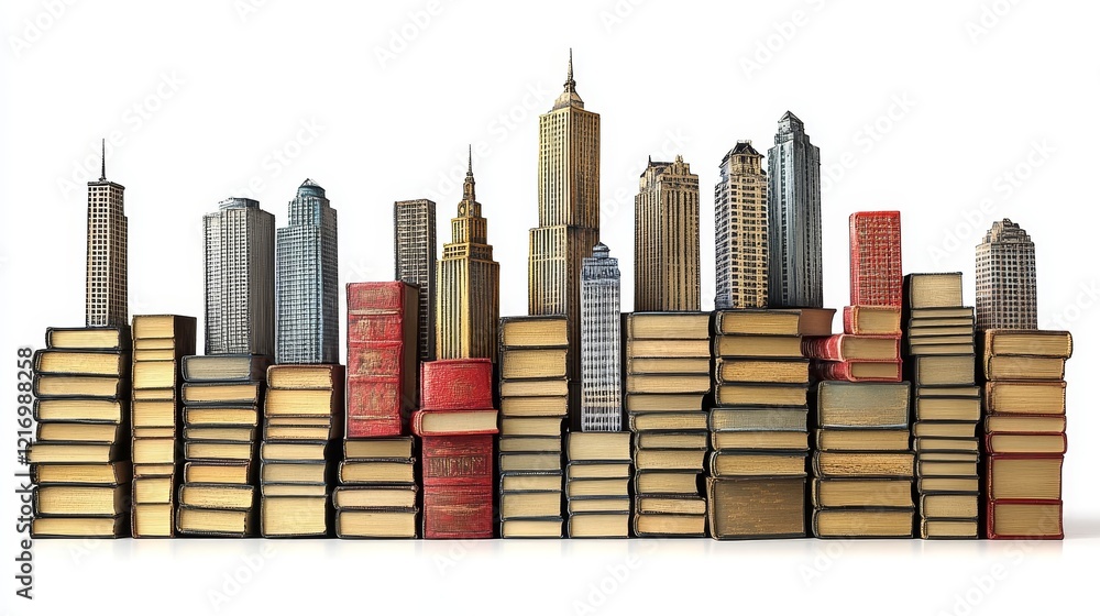 A New York City Skyline Constructed from Stacked Vintage Books A New York City Skyline Constructed from Stacked Vintage Books