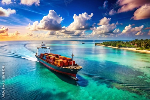 Majestic Cargo Ship at Sea near Zanzibar, Tanzania - Indian Ocean Voyage photo