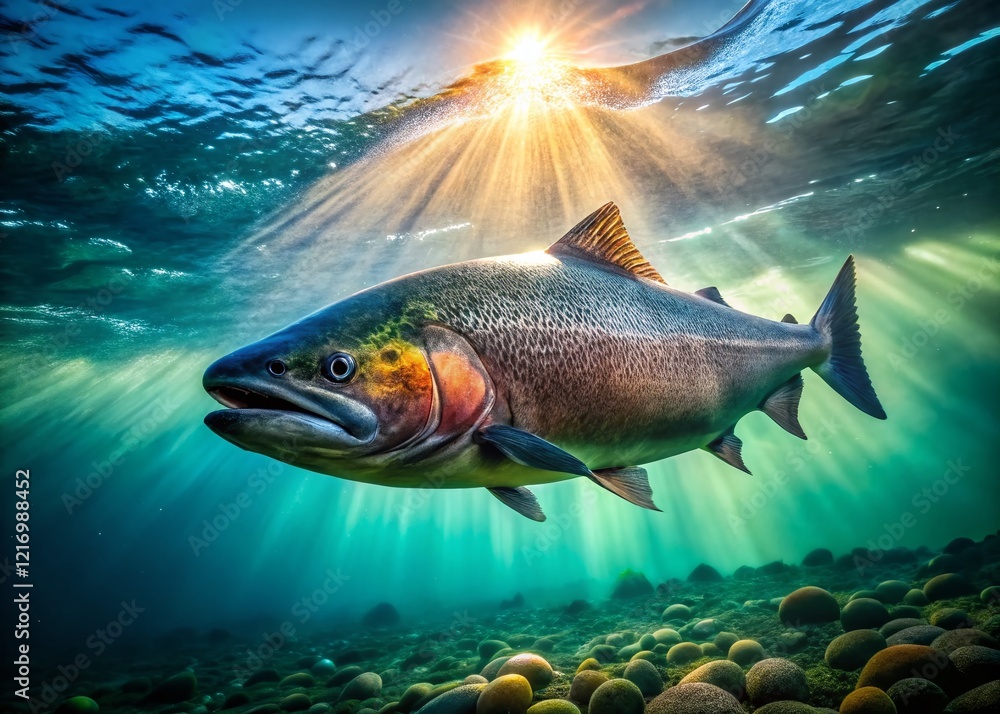 Naklejka premium Majestic Chinook Salmon: Ocean-Phase Long Exposure Photography