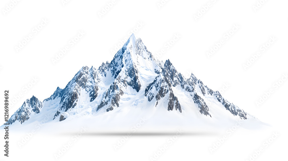 Obraz premium Snowy mountains with rocks and peaks, isolated on white background
