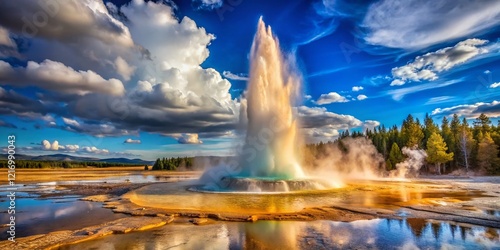 Majestic Great Fountain Geyser Eruption, Yellowstone National Park photo