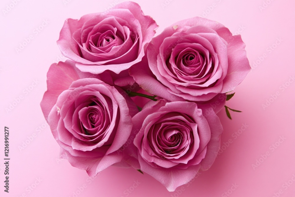 A close-up shot of a few pink roses on a pink surface, ideal for use in floral arrangements, wedding decorations or as a decorative element in design projects A close-up shot of a few pink roses on a pink surface, ideal for use in floral arrangements, wedding decorations or as a decorative element in design projects