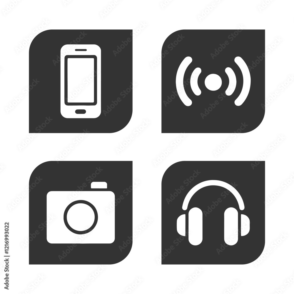 Phone camera and music icons vector illustration Phone camera and music icons vector illustration