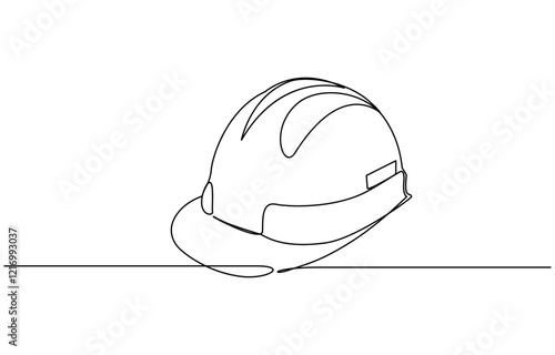 One line isolated vector object hard hat ,one line drawing of isolated hard hat, Continuous one line drawing, Construction helmet.Worker safety tools concept.