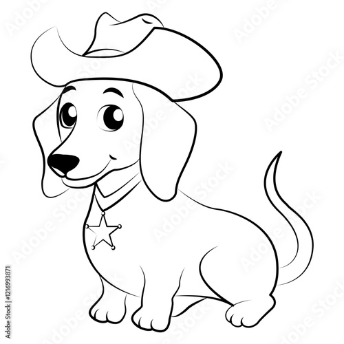 A digital vector illustration of puppy - sheriff to color. Cartoon style, black and white. Ideal for coloring books.