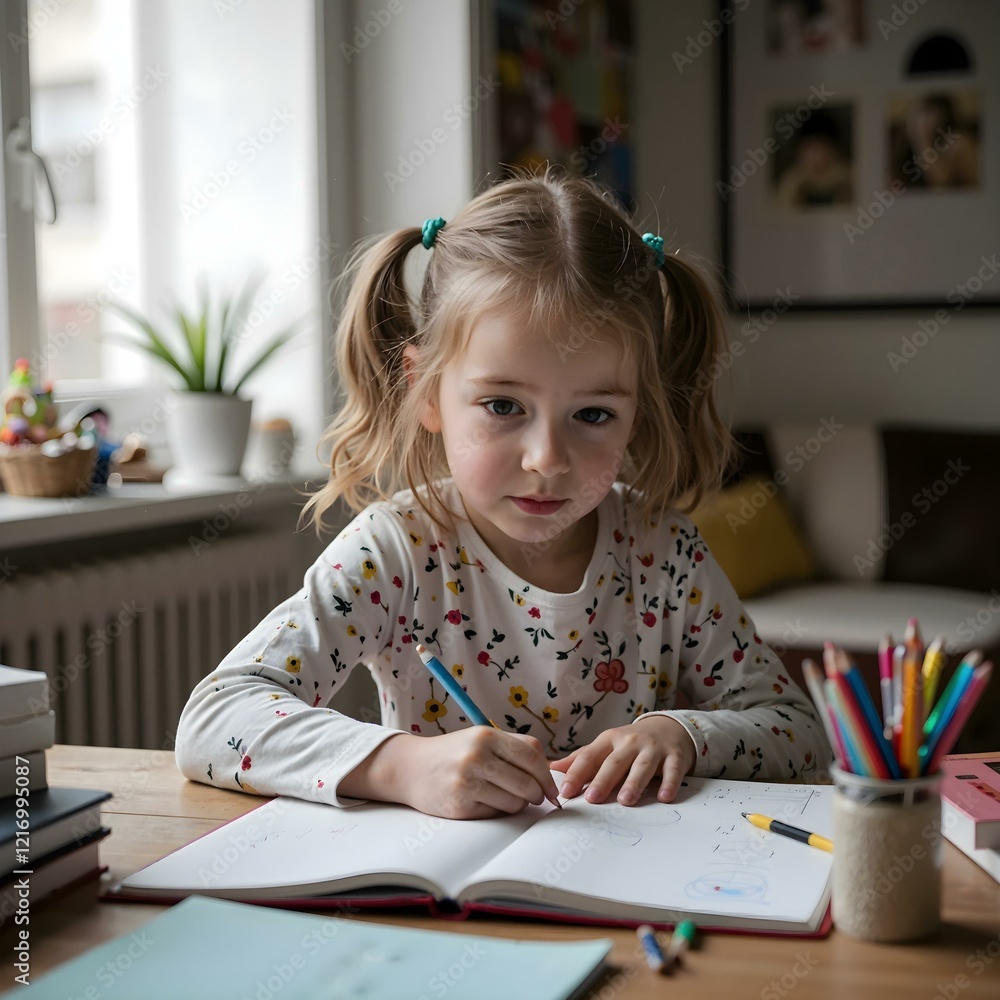 Schoolgirl writing while learning during a class in the classroom generated by AI Schoolgirl writing while learning during a class in the classroom generated by AI