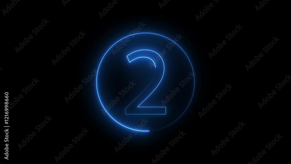 A circle with a blue neon icon on a black background and the text 2 in the middle of it. A circle with a blue neon icon on a black background and the text 2 in the middle of it.