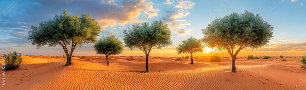 Naklejka premium Desert trees sunset landscape