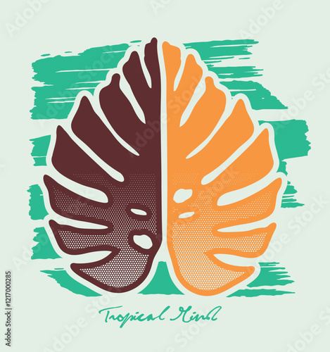 Leaf art in graphic style alluding to the tropics. Editable design for decoration, t-shirt prints, etc.
