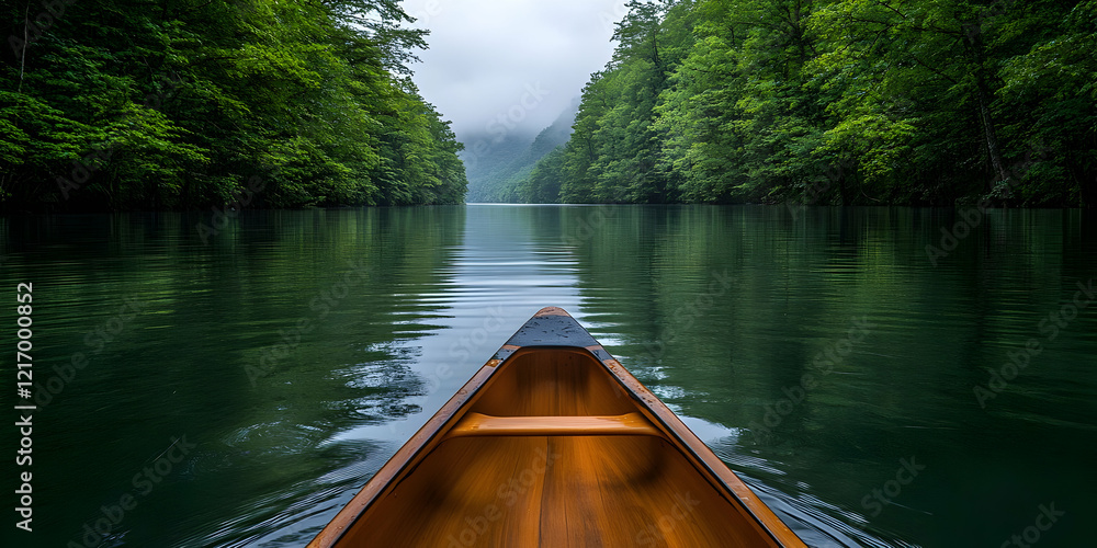 Fototapeta premium Canoeing River Forest Misty Mountains