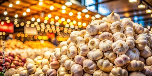 Long Exposure: Supermarket Garlic Bulb Pile - Fresh Produce Abundance