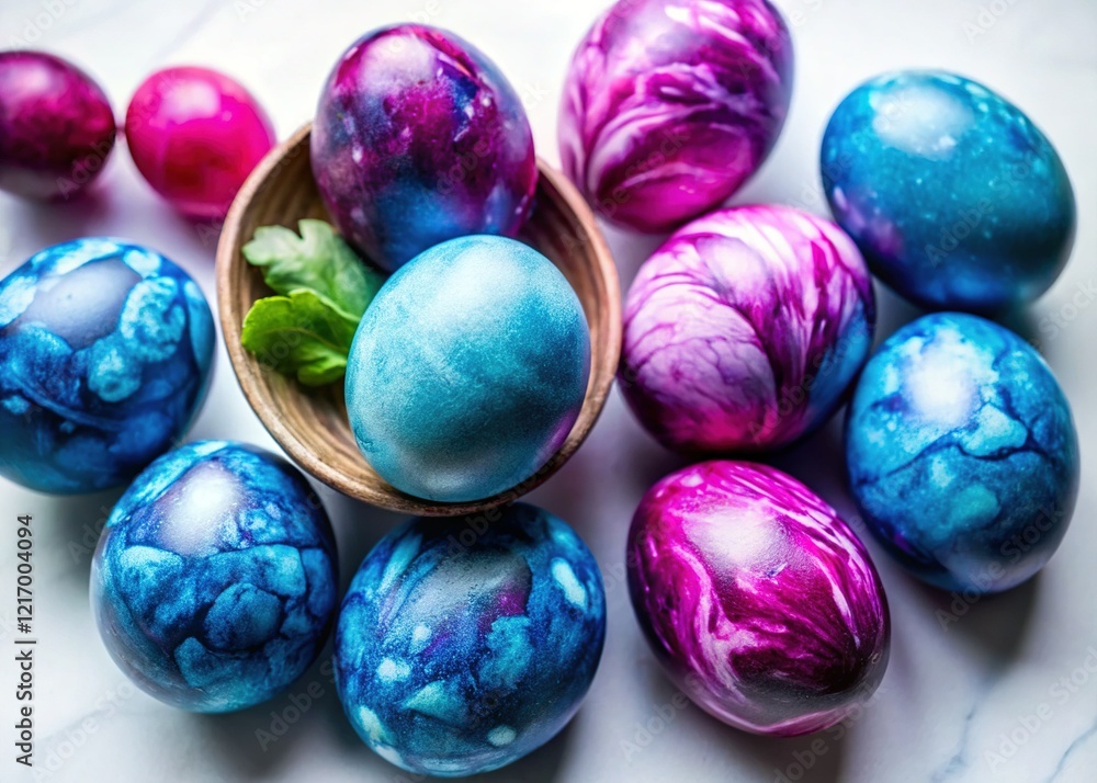 Naturally Dyed Blue Marble Easter Eggs, Eco-Friendly Sustainable Spring Decor, Top View Naturally Dyed Blue Marble Easter Eggs, Eco-Friendly Sustainable Spring Decor, Top View