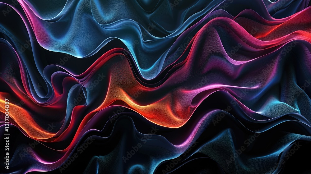 Obraz premium A vibrant, flowing abstract design with waves of color and light.