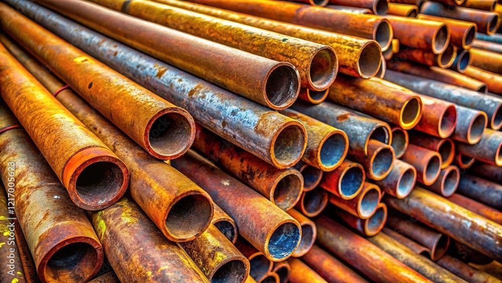 Stack of Weathered Galvanized Steel Pipes - Industrial Stock Photo Stack of Weathered Galvanized Steel Pipes - Industrial Stock Photo
