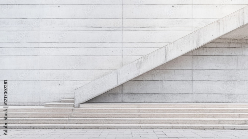 Fototapeta premium Modern architectural staircase leading upwards against a minimalist concrete wall backdrop