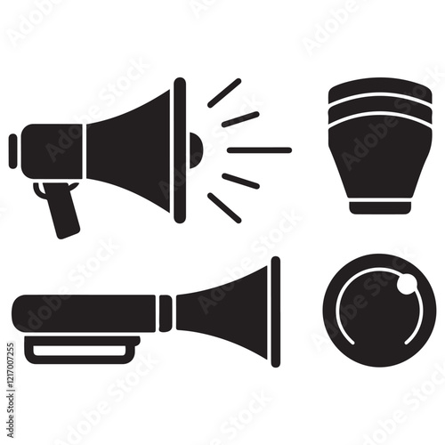 megaphone silhouette, minimal car horn icon vector illustration