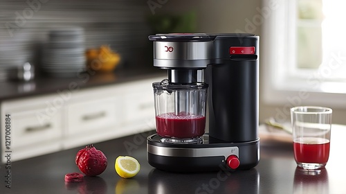 Kitchen blender juicing beets, modern kitchen background photo