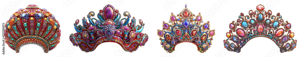 Exquisite artistic crowns display cultural exhibition jewelry showcase vibrant environment close-up view heritage and craftsmanship Exquisite artistic crowns display cultural exhibition jewelry showcase vibrant environment close-up view heritage and craftsmanship