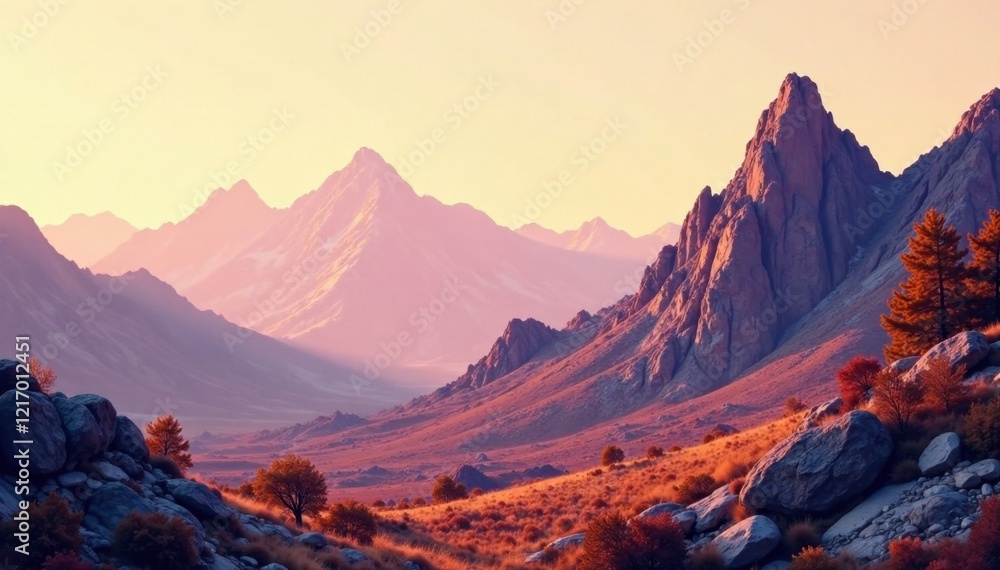 Naklejka premium Earthy toned mountain landscape with rocky outcrops and subtle gradient, gradient, outcrop, mountain