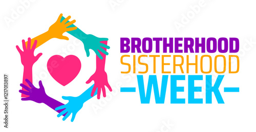 Brotherhood Sisterhood Week background banner or poster design template. observed every year in February. Holiday concept. Use to any Template, card, poster, placard, template.