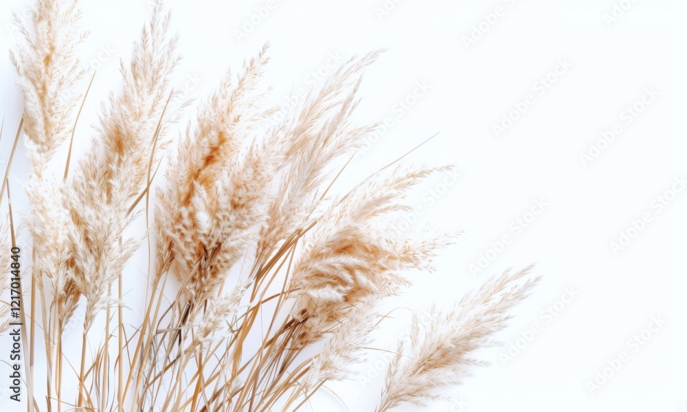 Fototapeta premium Beige Pampas Grass On White Background