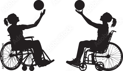 Silhouette of a disabled girl in a wheelchair playing basketball vector illustration