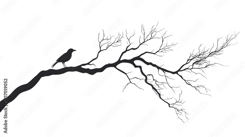 Bird Silhouetted on a Barren Branch: A Winter's Day Scene of Nature's Beauty and Solitude Bird Silhouetted on a Barren Branch: A Winter's Day Scene of Nature's Beauty and Solitude