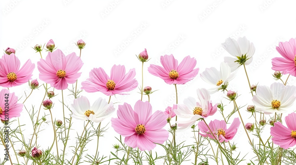 Delicate Pink Cosmos Flowers Arranged Elegantly on a Soft White Background Exuding a Fresh and Airy Aesthetic Perfect for Natural Beauty and Floral Design Inspirations in Photography Delicate Pink Cosmos Flowers Arranged Elegantly on a Soft White Background Exuding a Fresh and Airy Aesthetic Perfect for Natural Beauty and Floral Design Inspirations in Photography
